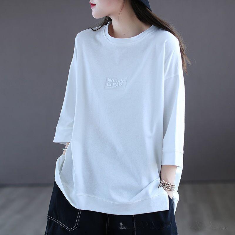 Fashionable Quarter Sleeved Purple T-shirt Women's Short Sleeved Bottom Casual Loose Size Women's Spring and Summer Top