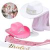 Pink/White Cowgirl Hat for Bridal Party Wide Brim Cowboy Hat Fashion Music Festival Suit Glitter Letter Sash Costume Set