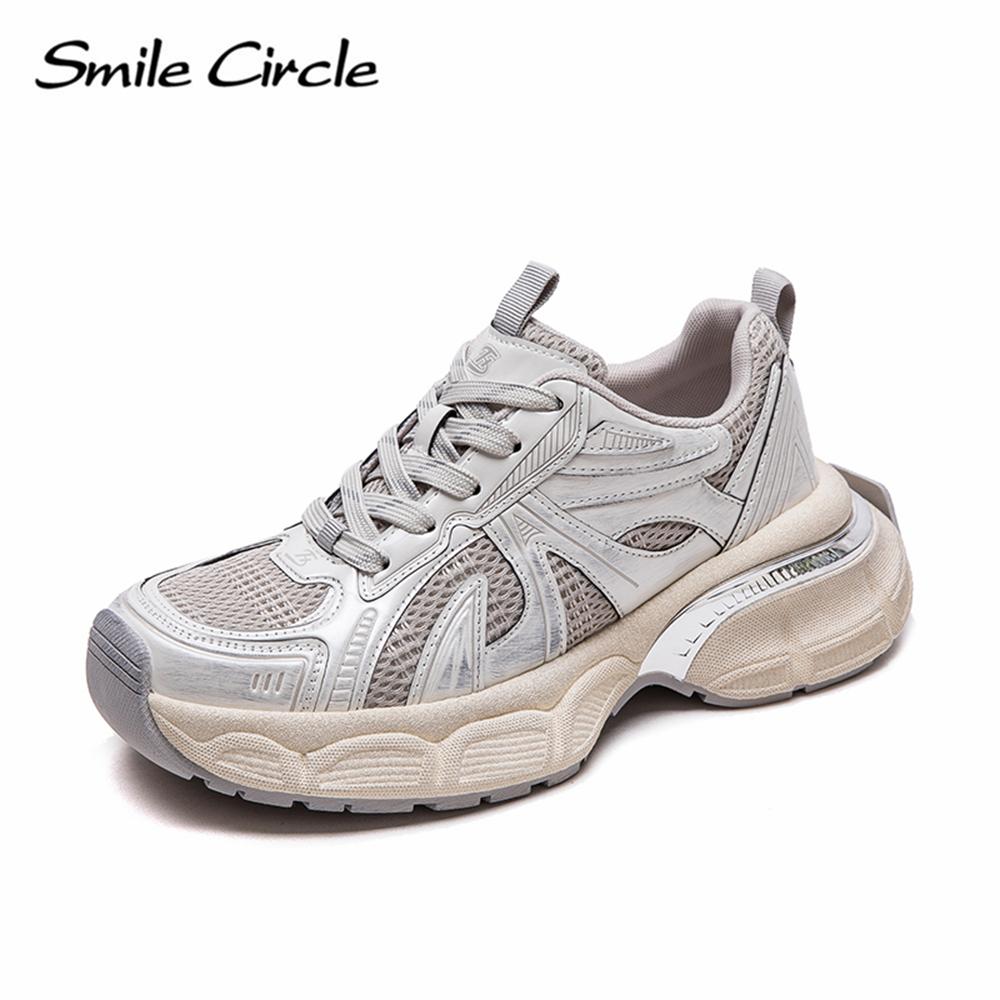 Женские кроссовки из натуральной кожи с круглым носком, увеличивающие рост, модные повседневные туфли на толстой подошве