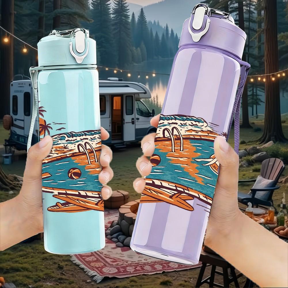 1PC Vintage Desert Road Trip Print 750ml Color Plastic Sports Water Bottle Leakproof Flip Straw Lid Suitable for Sports Office Home Use
