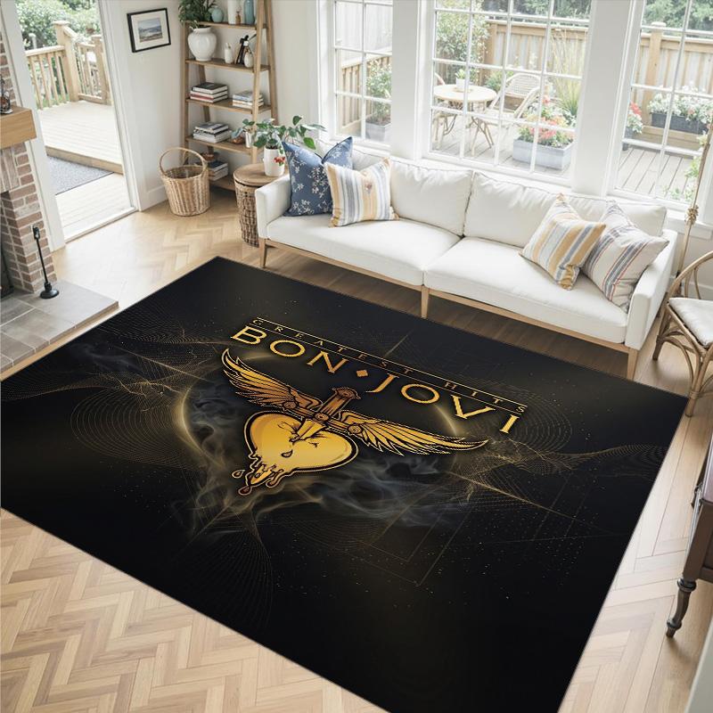 Bon Jovi Design Crystal Velvet Carpet Cozy Non?Slip Printed Rug For Bedroom Living Room Entrance