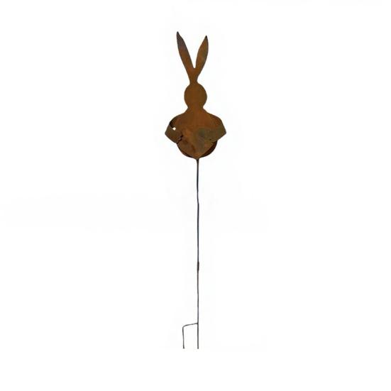 Easter Vintage Metal Rabbit Shaped Planter Garden Stake Rustic Bunny Silhouette Yard Decor with Patina Finish for Outdoor Garden Spring Flower Plants