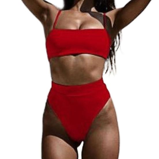 2 шт./компл. комплект бикини, однотонный трехточечный эластичный женский купальник на тонких бретелях