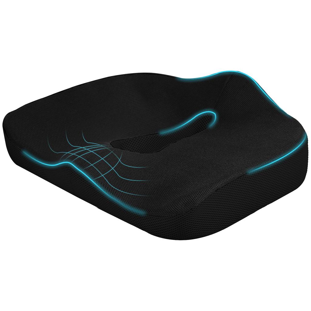 Ergonomic Seat Cushion, Breathable Cover, Non-Slip, 44 x 39 x 13 cm, Black