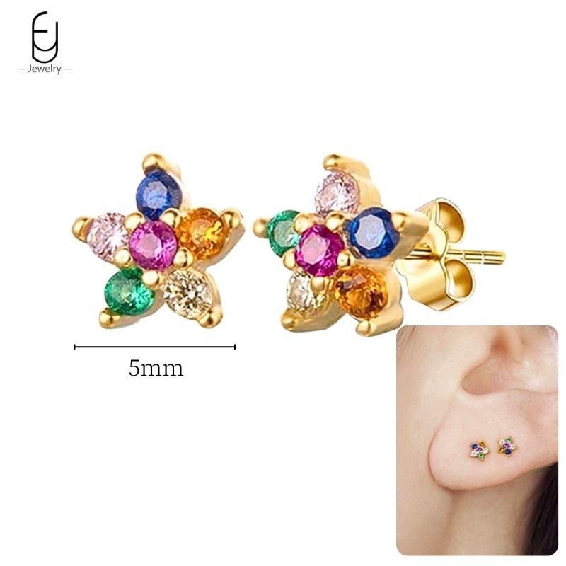 925 Sterling Silver Ear Needle Fashion Hoop Earrings Colorful Crystal Pendants Gold Earring Premium Luxury Women's Jewelry Gift