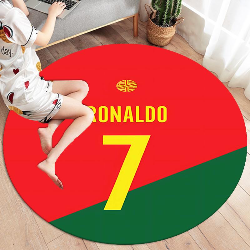 Круглый ковер CR7, Ковер для гостиной, спальни, дивана, игровой комнаты, Нескользящий коврик