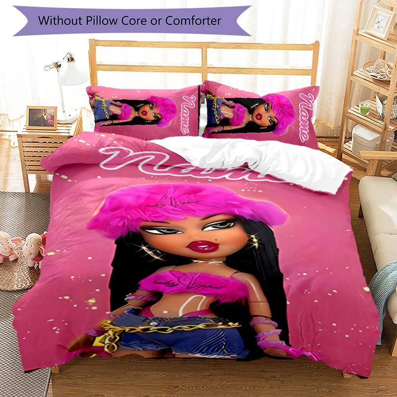 3pcs Custom Name Bratz Bedding Set Duvet Cover Closure Includes 1 Duvet Cover & 2 Pillowcases for All Seasons Bedroom Decor