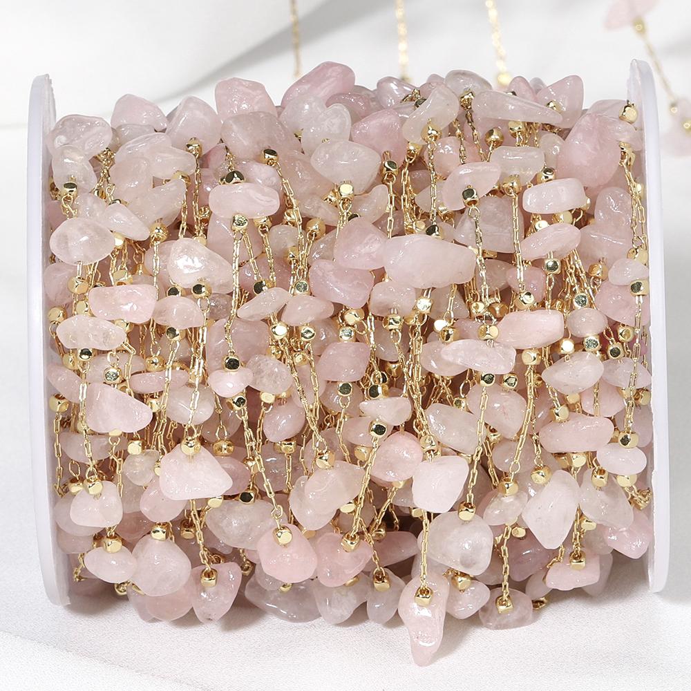 1meter Stone Chain Light Pink Gold Color Real Stone Irregular Beads Crystal Chains for Necklace Bracelet Jewelry Making DIY
