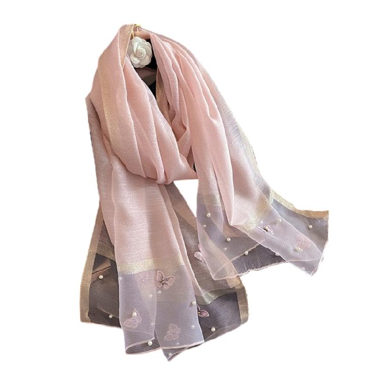 Stylish Butterfly Design Polyester Scarf Women Hijab Shawl Stole Wrap Beaded Accents Fashion Accessory