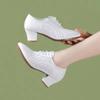 Mom's Comfortable Single Shoe Women's Low Heel Lace Up Square Dance Shoes One-piece Heel Dance Shoes Casual White Shoes