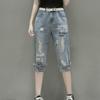 Летние свободные и рваные укороченные брюки больших размеров с принтом, женские модные узкие прямые джинсы