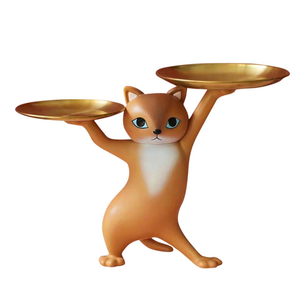 Resin Enchanting Cat Sculpture Organiser Art Crafts Kitten Jewelry Tray Statues Ornament Holiday Gifts for Living Room Office