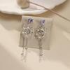 S925 Sterling Silver Purple Heart Crystal Long Tassel Earrings Hollow Lace Frame Drop Earrings Romantic Fashion Jewelry for Wome
