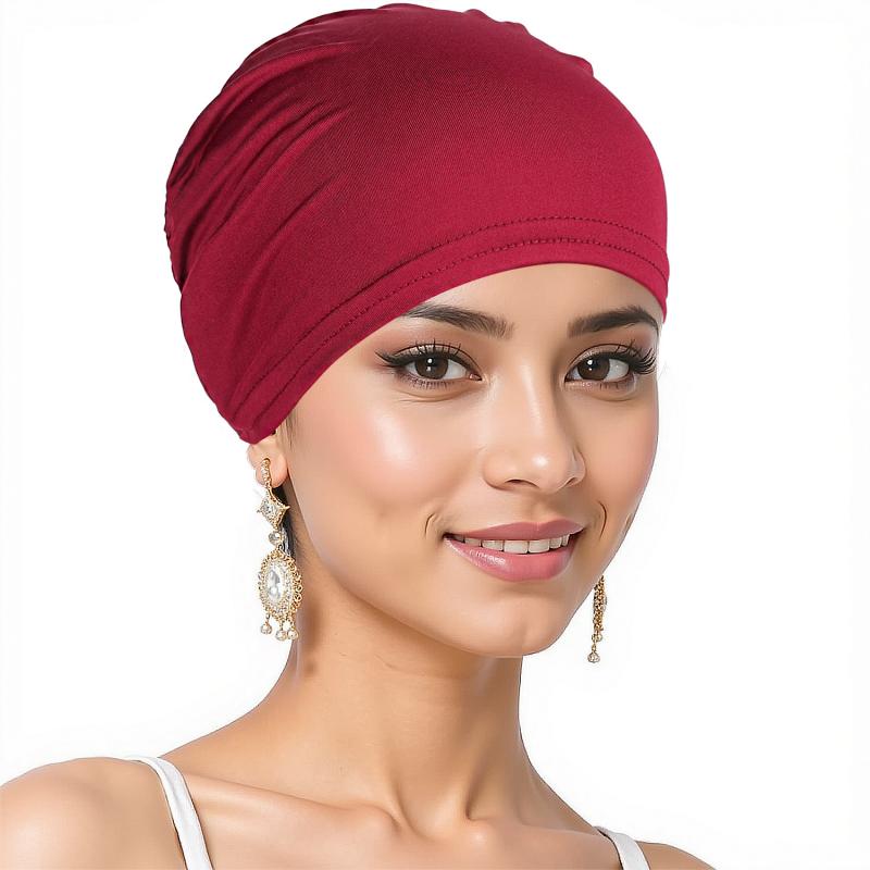 Womens Solid Color Hijab Cap Undercap Inner Cap Muslim Headwear Pull On Beanie All Seasons Comfortable Stretch