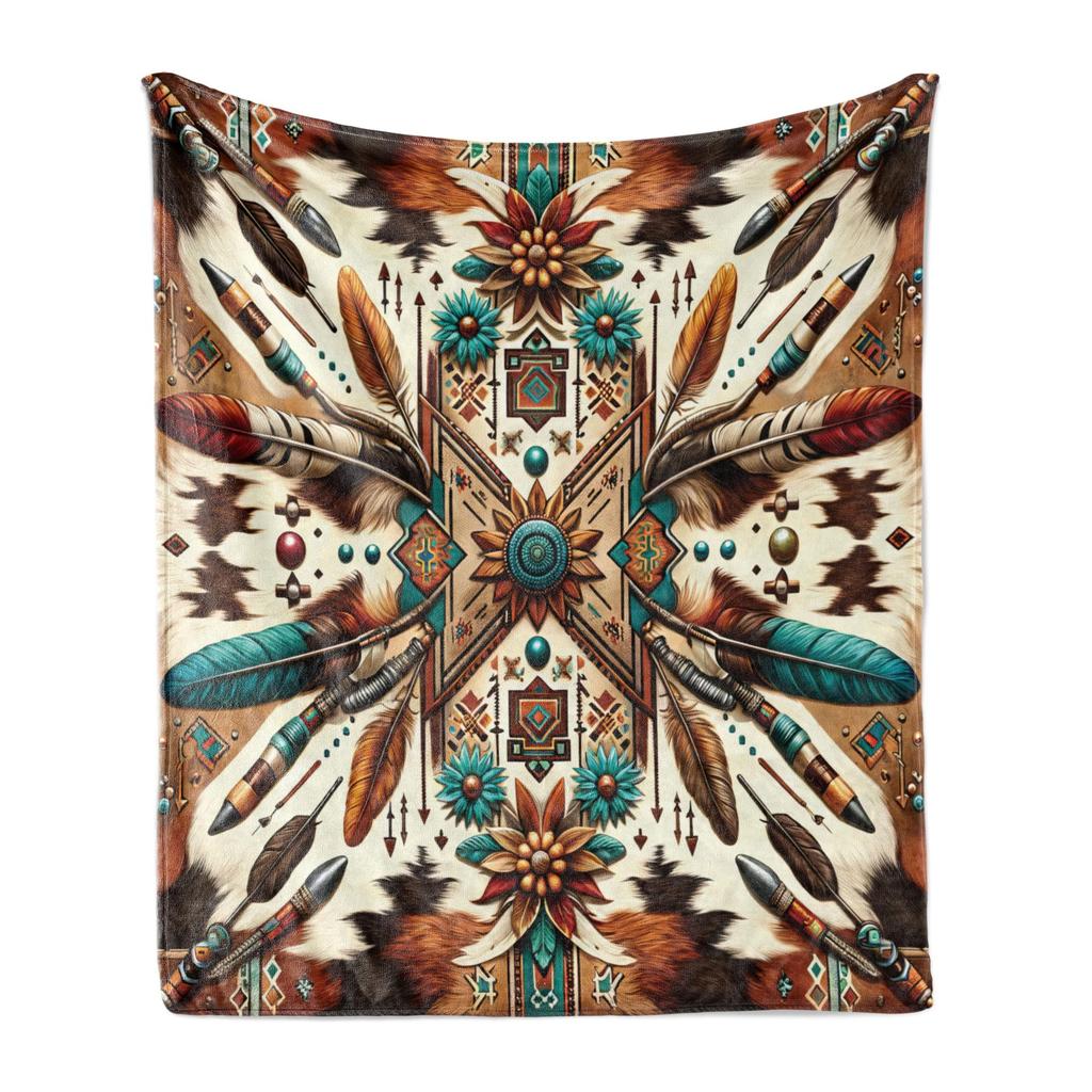 Indian totem wolf pattern digital-printed polyester Bedroom velvet flannel cover blanket Fleece soft cover blankets for beds