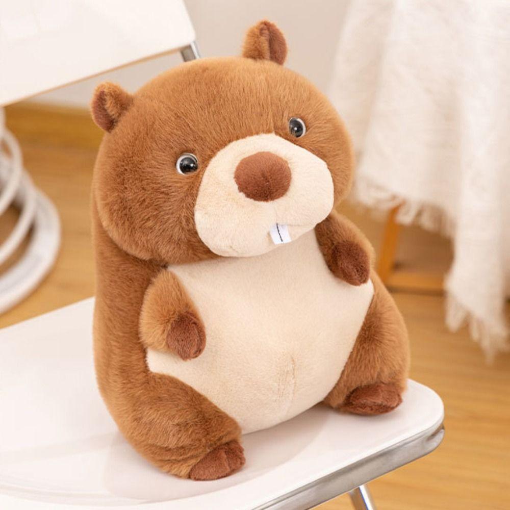 Simulation Stuffed Cartoon Groundhog Doll PP Cotton Chubby Marmot Stuffed Toy Decoration Gifts