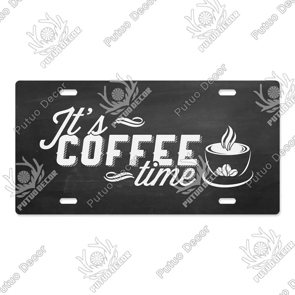 Putuo Decor Coffee Metal Sign Licenses Plate Plaque Metal Vintage Tin Sign Decoration for Cafe Kitchen Club Home Wall Decor