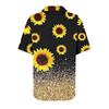Women's Pleated V-neck Short Sleeved Sunflower Print T-shirt Business Casual Shirt