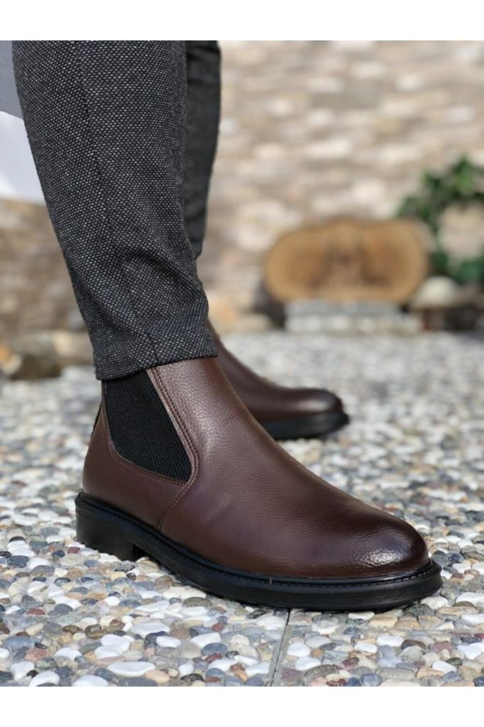 Men's Fashion Faux Leather Flat Heeled Booties Muzan Chelsea Boots Shoes