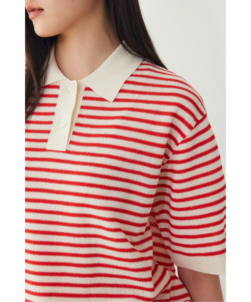 STUDIO TOMBOY Striped Collar Pullover _Red_9176352971