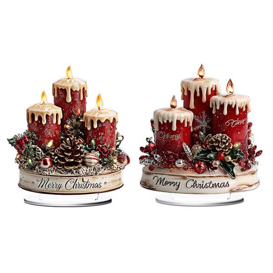 Christmas Tabletop Sign 2D Acrylic Desktop Sign with Candles Pine Cones Red Berries Pattern for Holiday Tiered Tray Home Party Decor