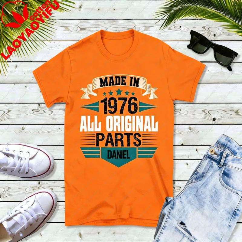 50th Birthday Unisex Crewneck TShirt for Men 1976 Original Parts Bday Gift Hipster Street Fashion Casual Printed Tshirt Tops