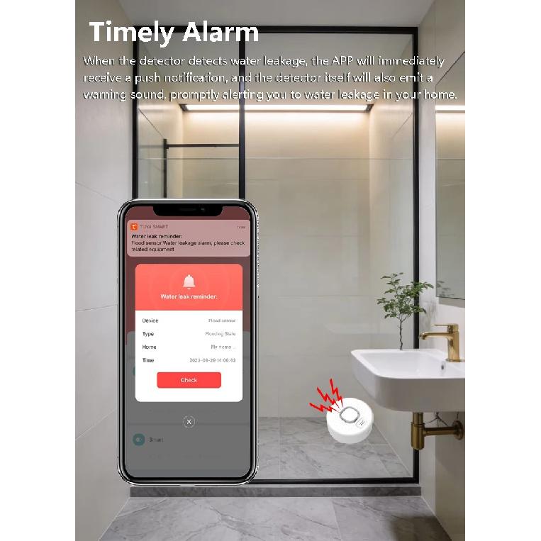 Water Leak Sensor Works With Tuya WiFi or Zigbee Smart Home Kitchen Overflow Safety Detector High-decibel Dripping Water Alarm