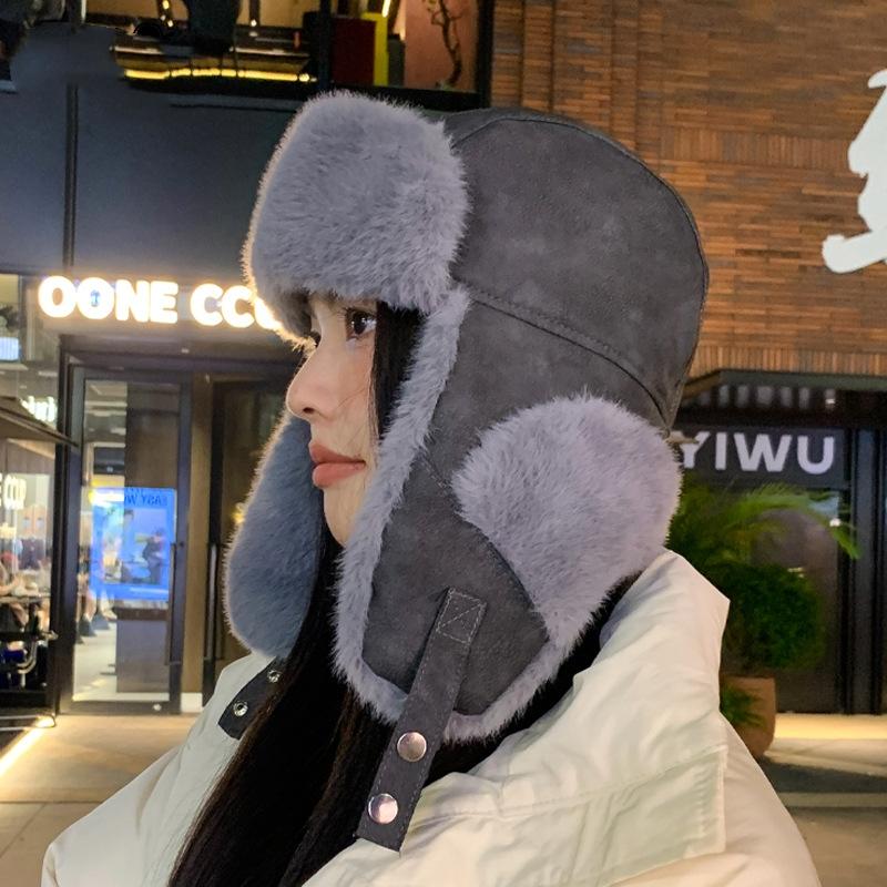 Женская осенне-зимняя теплая утолщенная защитная шапка-бомбер с холодным мехом, бархатная уличная замшевая шапка для велоспорта, милая милая шапка Lei Feng