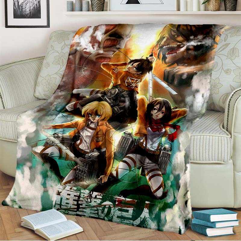 3D Cartoon Attack On Titan Blanket Flannel Blanket Throw Blanket Eren Jaeger Blanket Children's Blanket for Living Room Bed Gift