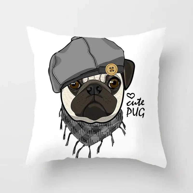 Милые декоративные наволочки на подушки с изображением мопса и бульдога для дивана, для гостиной, полиэстеровая наволочка, домашний декор