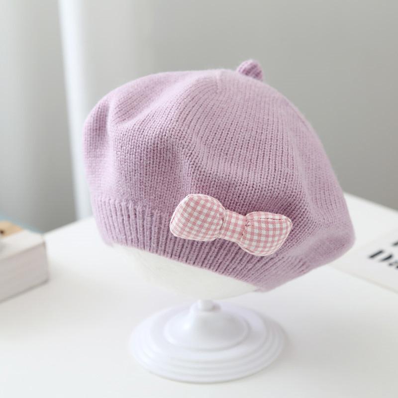 Fashion Baby Hat Solid Color Flower Girls Warm Beret Vintage Knitted Beret Hat Kids Autumn Winter Children Artist Painter Cap