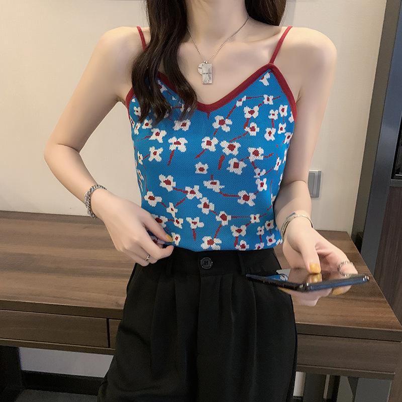 Жилет-халтер женский летний новый трикотажный цветочный внутри с базовой рубашкой для ношения небольшого топа-халтера сексуальный сетчатый красный