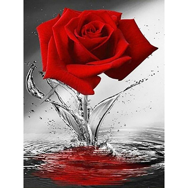 Diamond Full Diy Painting Round Rose Flower Diamond Embroidery Black White Mosaic Sale Picture Rhinestone Home Decor Gift