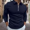 Осенняя мужская рубашка с отложным воротником на молнии и длинными рукавами, однотонный полосатый приталенный пуловер, формальный деловой стиль, повседневный топ
