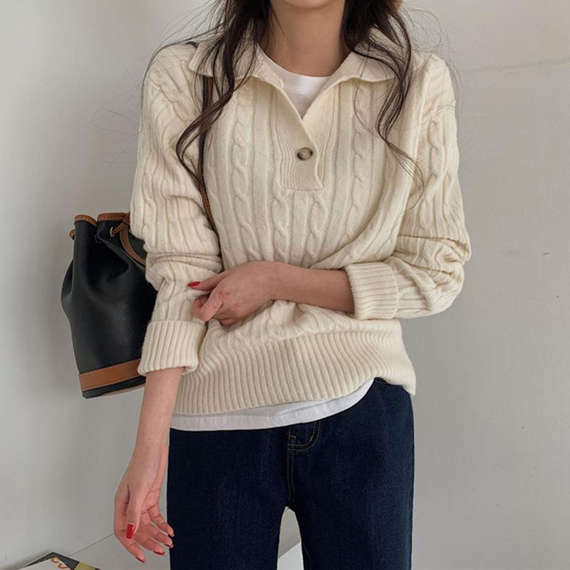 Трикотаж в стиле ретро, ​​женский свитер с отворотами, повседневный пуловер, топ