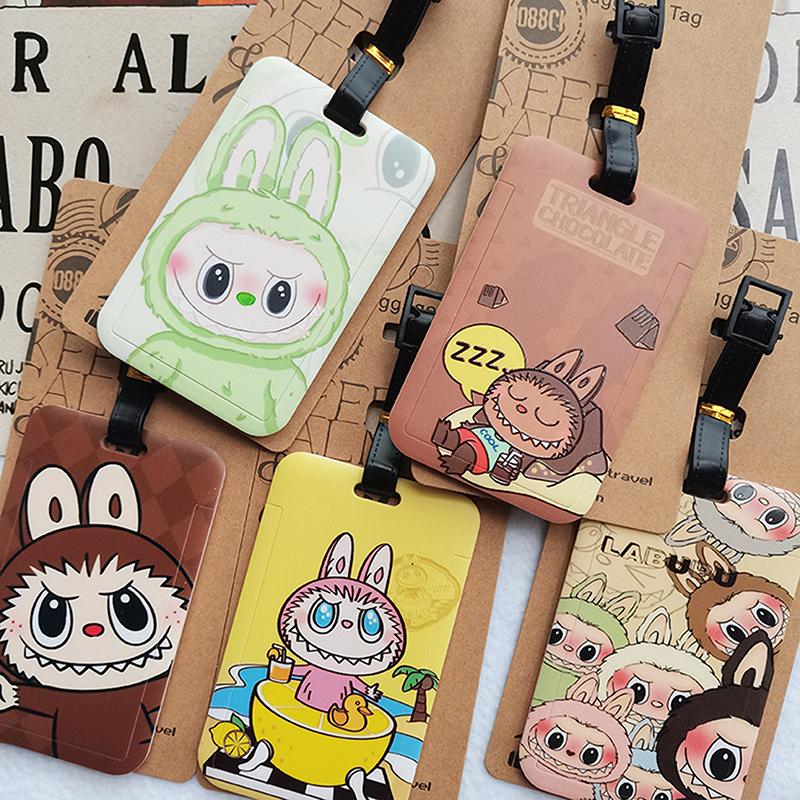 Багажные бирки для путешествий с изображением мультфильма Лабубу, симпатичные украшения для чемоданов, портативные бирки для идентификации багажа