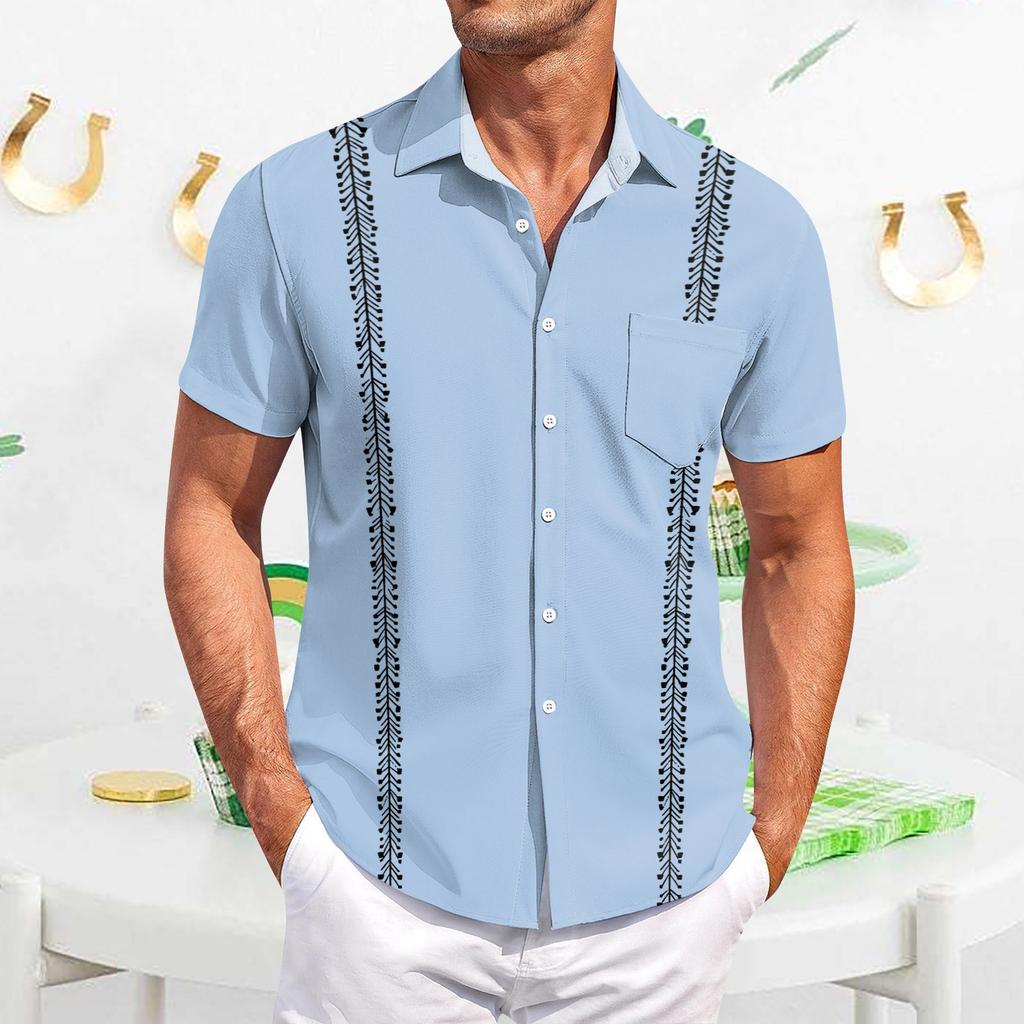 Мужская повседневная рубашка с короткими рукавами, облегающая, стильная, с гавайским принтом