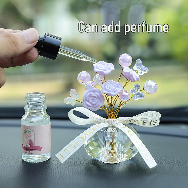 Crystal Rose Flower Car Ornament with Creative Potted Plant Decoration for Car Interior