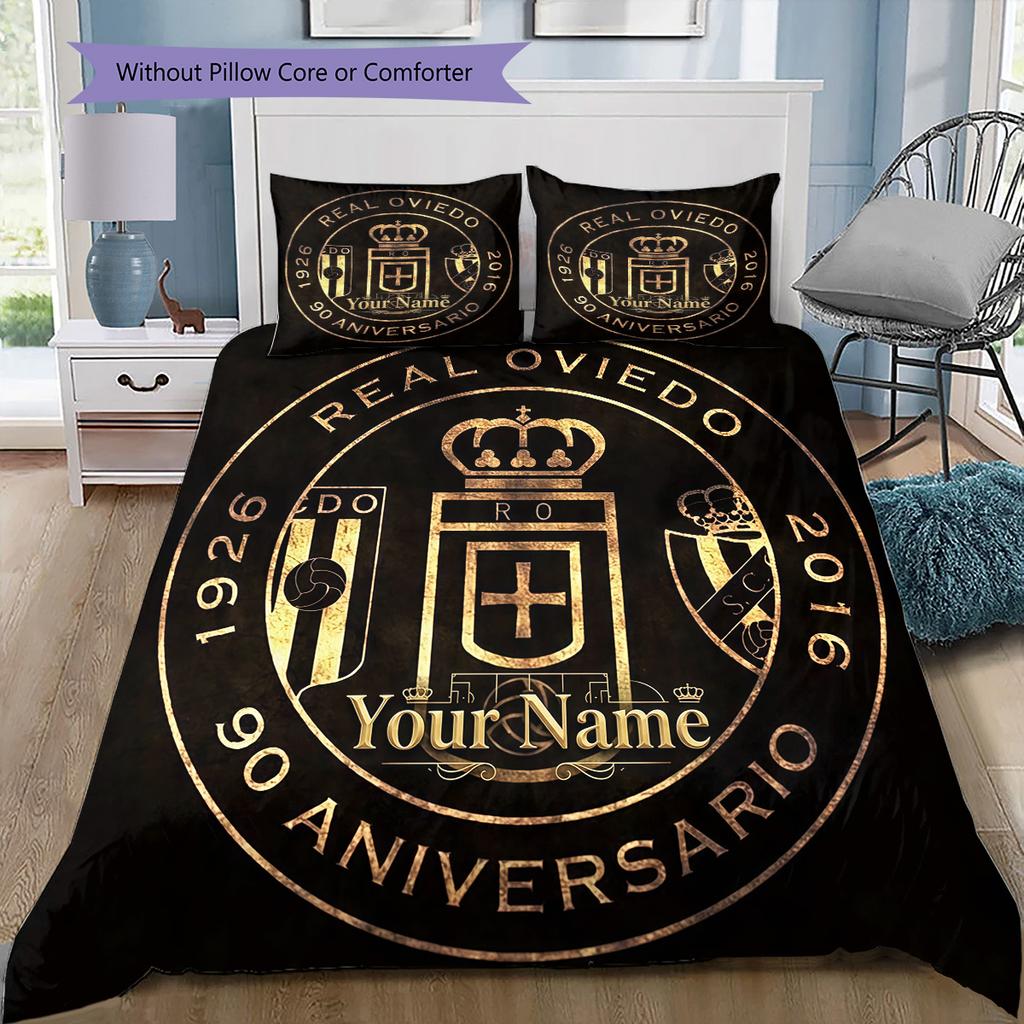 Real Oviedo Custom Name Pattern Bedding Quilt Set Quilt Cover Pillowcase Home Birthday Gift(1 * duvet cover + 2 * pillowcase, without core)