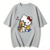 2026 Summer Hello Kitty Cartoon Printed Short Sleeve Pure Cotton Tshirts Womens Family Matching Outfits Versatile Y2k Tops Tee