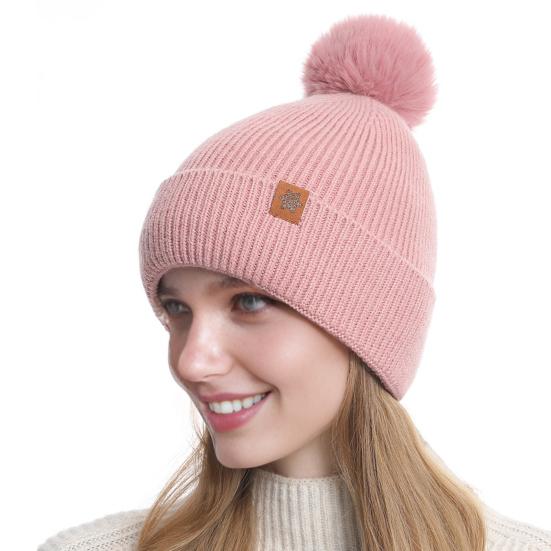 Yousheng 3Pcs/Set Women Hat Scarf Gloves Set Double-Layer Velvet Plush Ball Hat Cold Protection Scarf Touchscreen Gloves Set Ski Cycling Gear