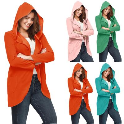Женский зимний однобортный кардиган свободного кроя с капюшоном и длинными рукавами