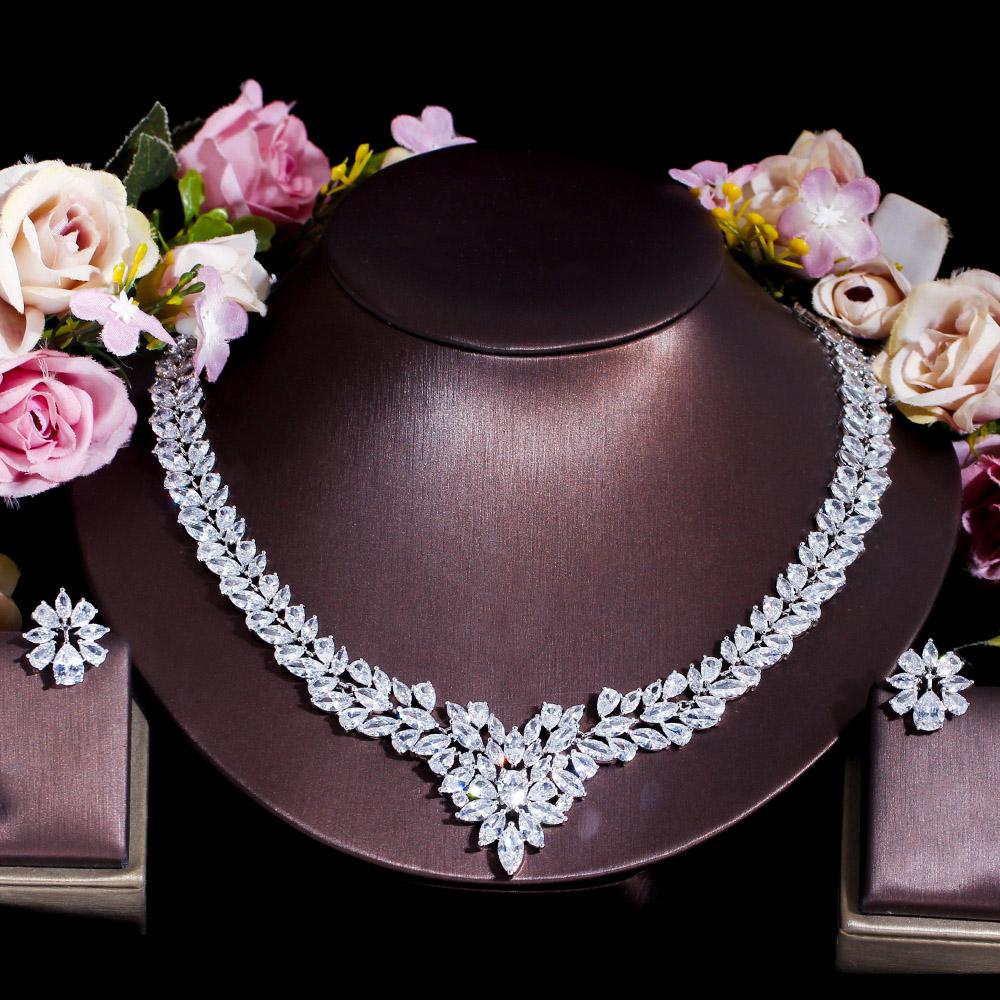 CMM сверкающий кубический цирконий, большой свадебный комплект серег и ожерелья для женщин, роскошные свадебные украшения, аксессуары