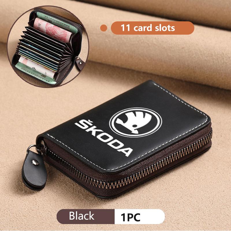 For Skoda Car Leather Wallet Motor ID Credit Card Ticket Storage Bag Octavia Superb RAPID FABIA KAMIQ KAROQ KODIAQ YETI kybf34