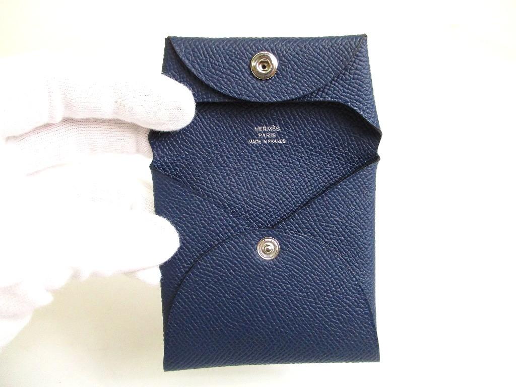 Оригинальный кошелек для монет HERMES синий Tourillon Leather Bastia #b168 Открытая коробка