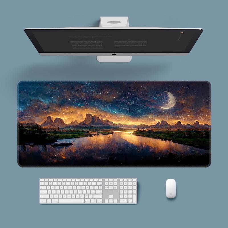 Extra Large Washable Mouse Pad - Aurora Landscape & Sunset Clouds Design, Thickened for Office and Gaming Desks