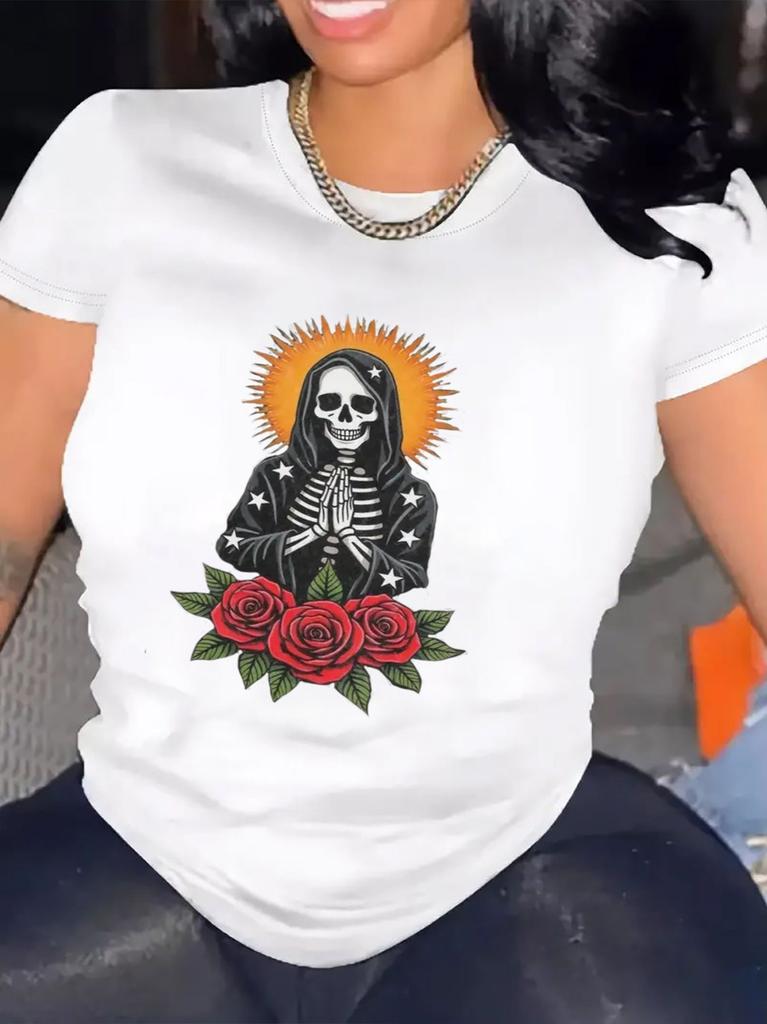 Womens Halloween TShirt Comfortable Crew Neck Casual Cotton Blend ShortSleeves Soft Breathable Top W