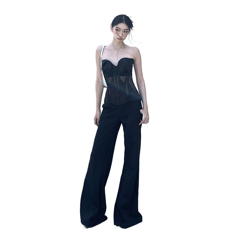 '' Slimming Flared Knit Pants Women Black Loose Casual Trousers Snow Fabric