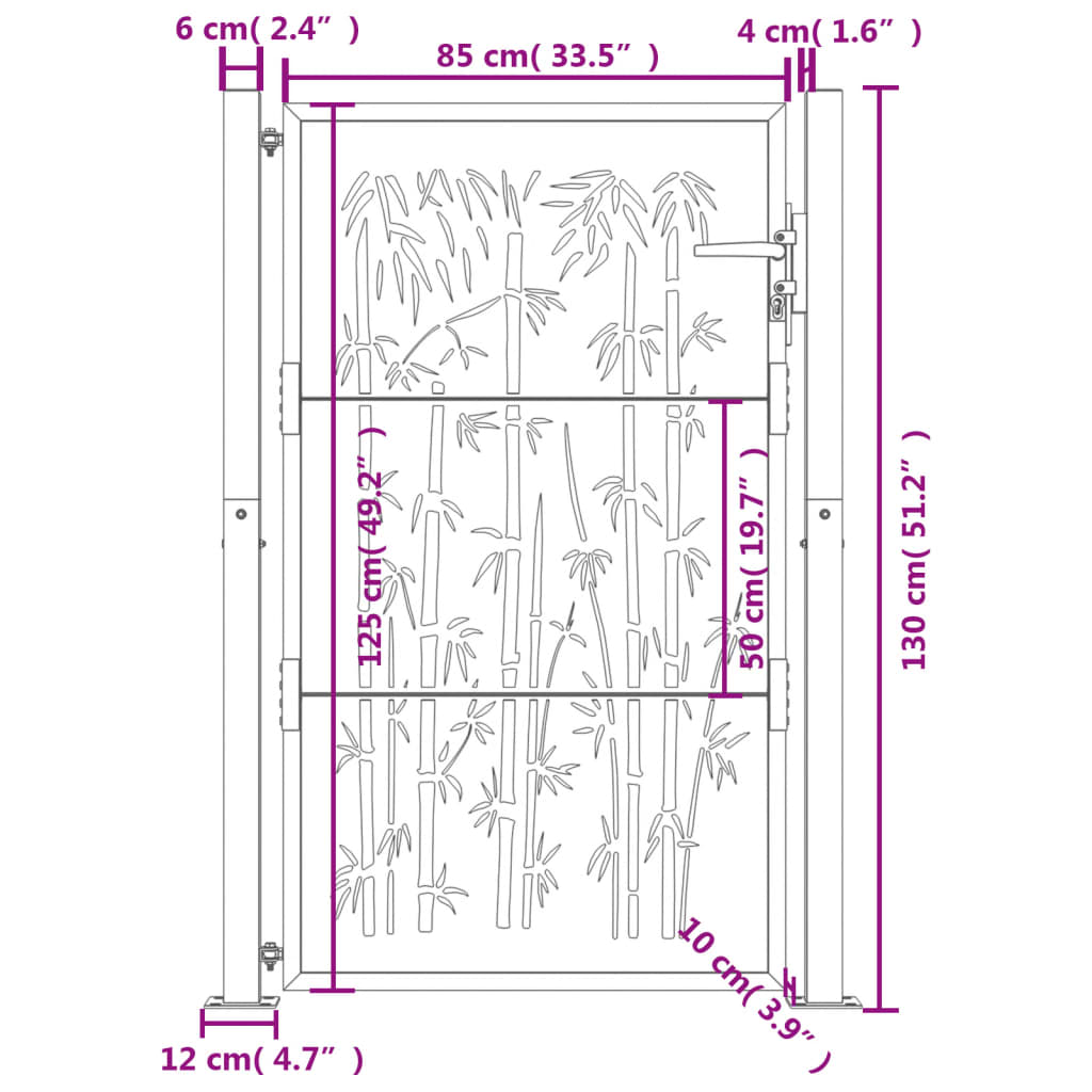 Garden Gate Anthracite 100 x 125 cm Steel Bamboo Design