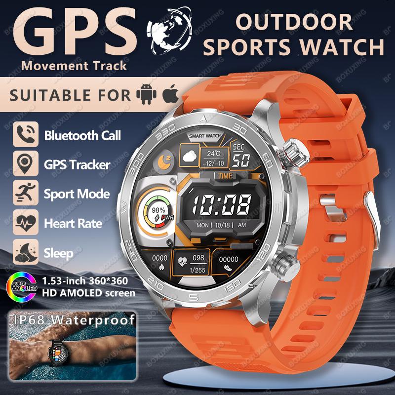 Новые спортивные смарт-часы с GPS, пульсометром, компасом, 1,53-дюймовым AMOLED-экраном, отслеживанием GPS, Bluetooth-звонками, для Android и iOS